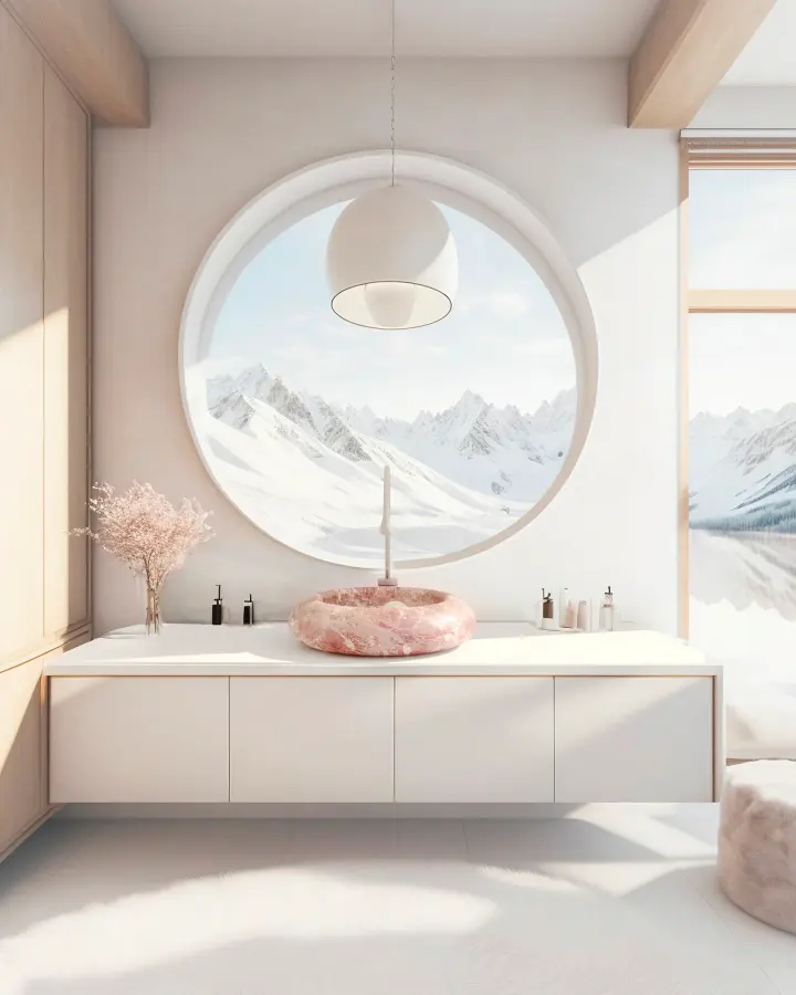 Roll Ball countertop marble washbasin in Onice Rosa