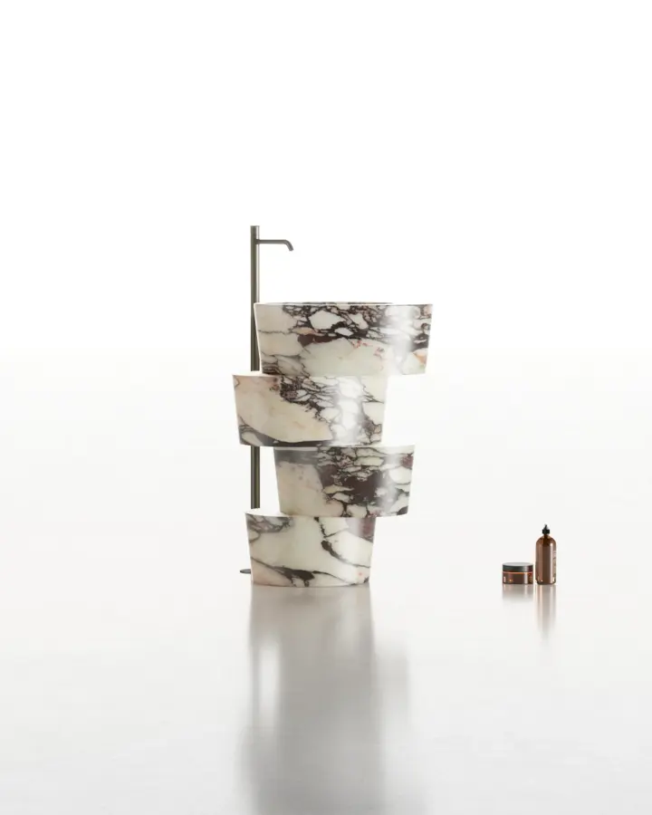 Slide freestanding marble washbasin in Calacatta Macchia Vecchia