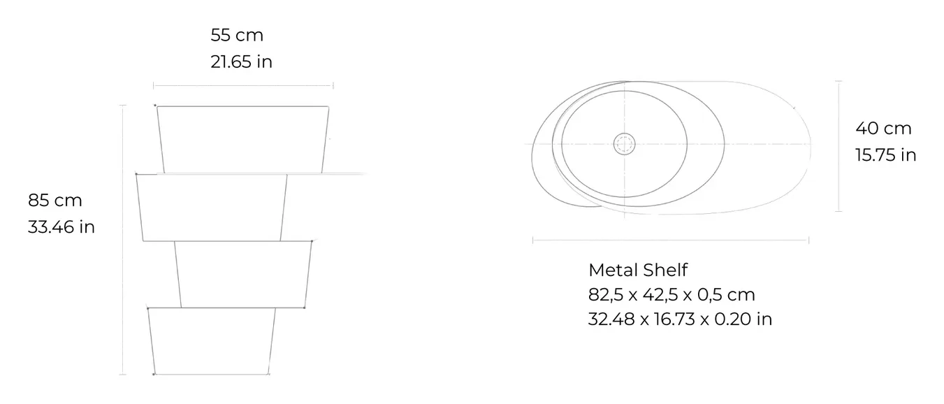 Slide freestanding marble washbasin: dimensioned drawing