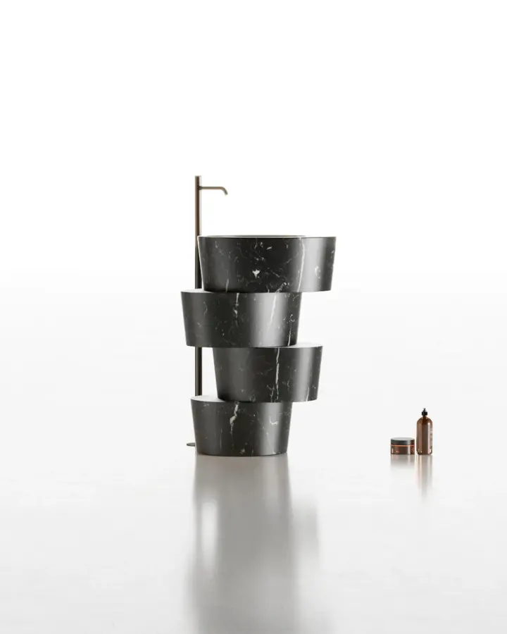 Slide freestanding marble washbasin in Nero Marquinia