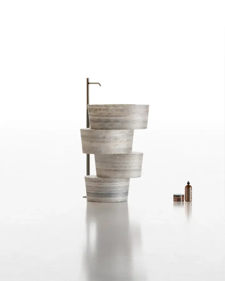 Slide freestanding marble washbasin in Nero Marquinia, view 2