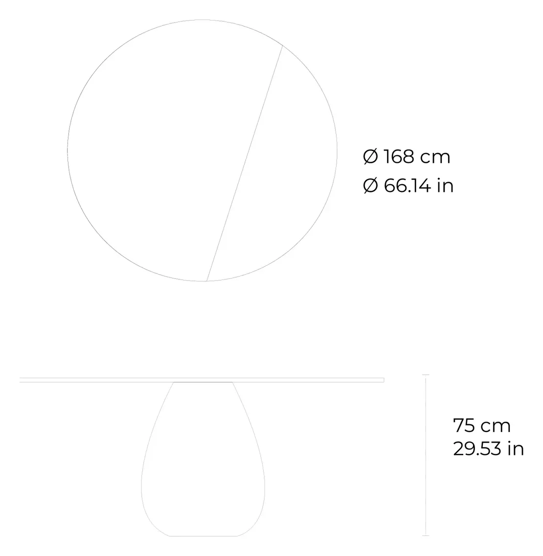 Stilla marble dining table: dimensioned drawing