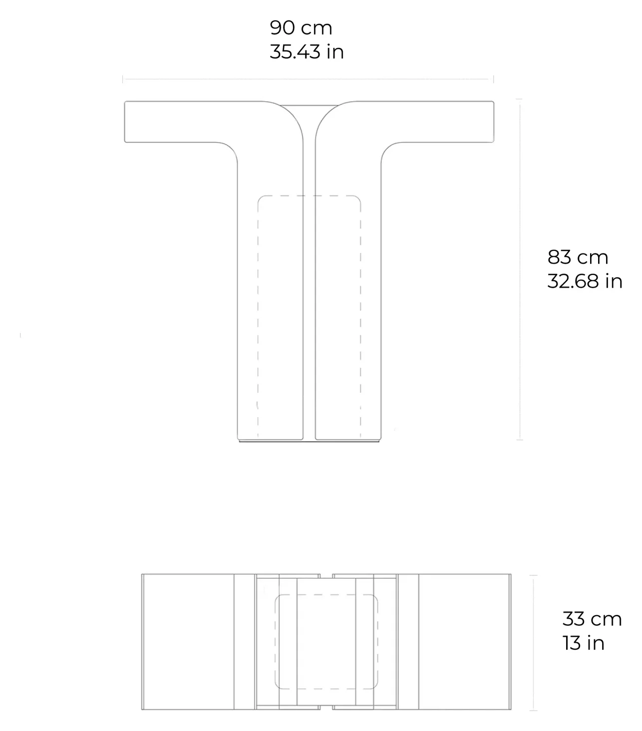 T-02 marble console: dimensioned drawing