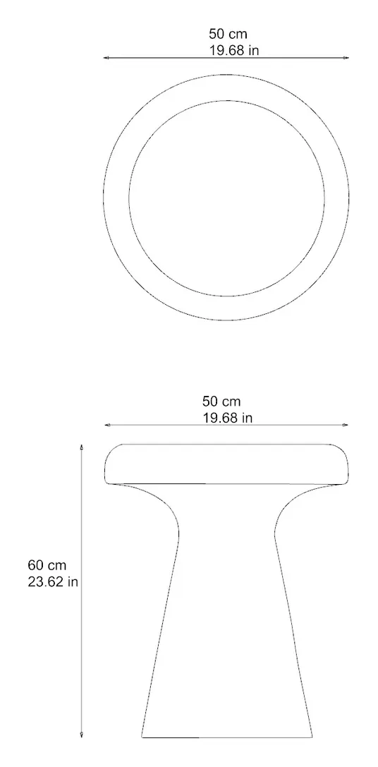 Terra marble side table: dimensioned drawing