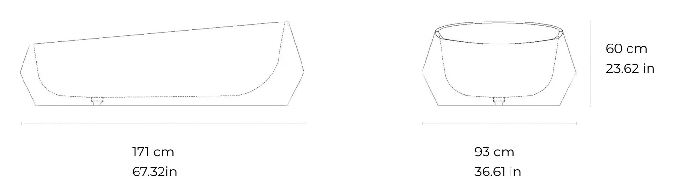 Tosca Bath marble bathtub: dimensioned drawing