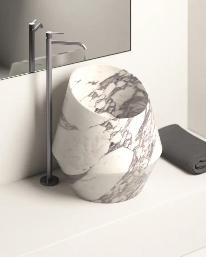 Tosca Medium countertop marble washbasin in Arabescato