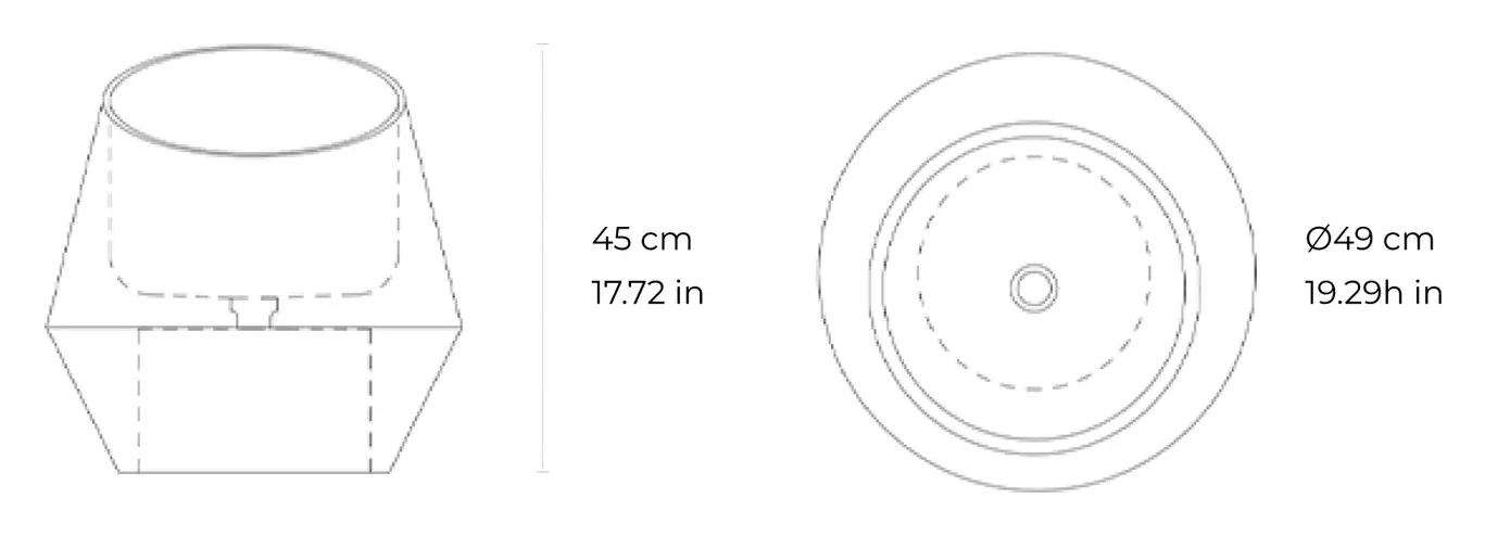 Tosca Medium countertop marble washbasin: dimensioned drawing