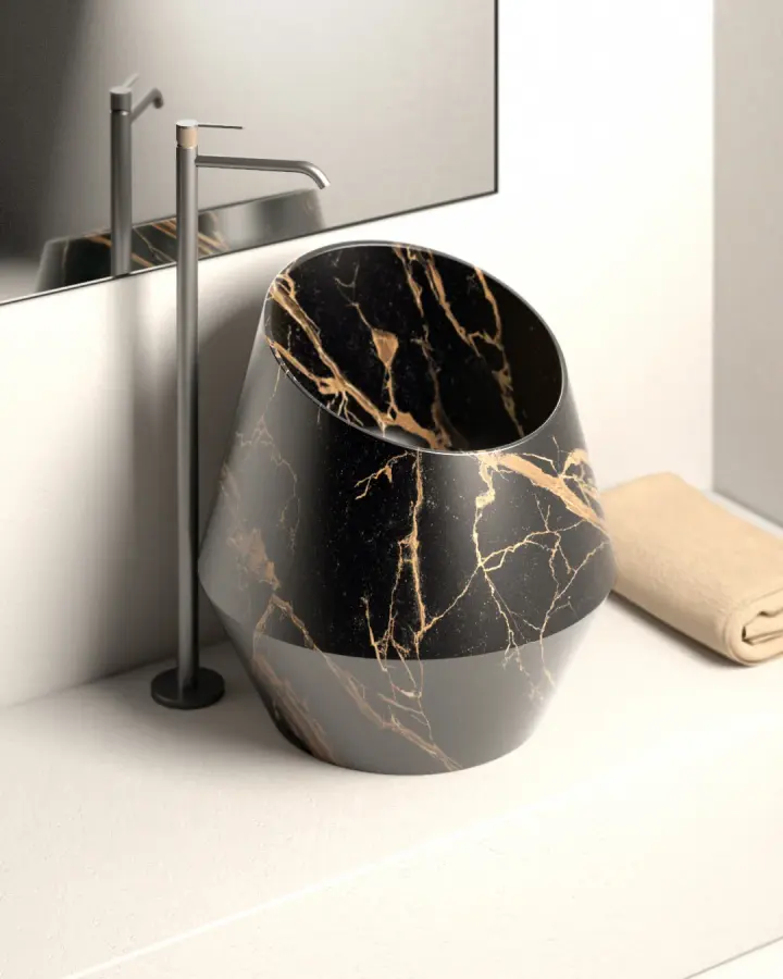 Tosca Medium countertop marble washbasin in Nero Portoro
