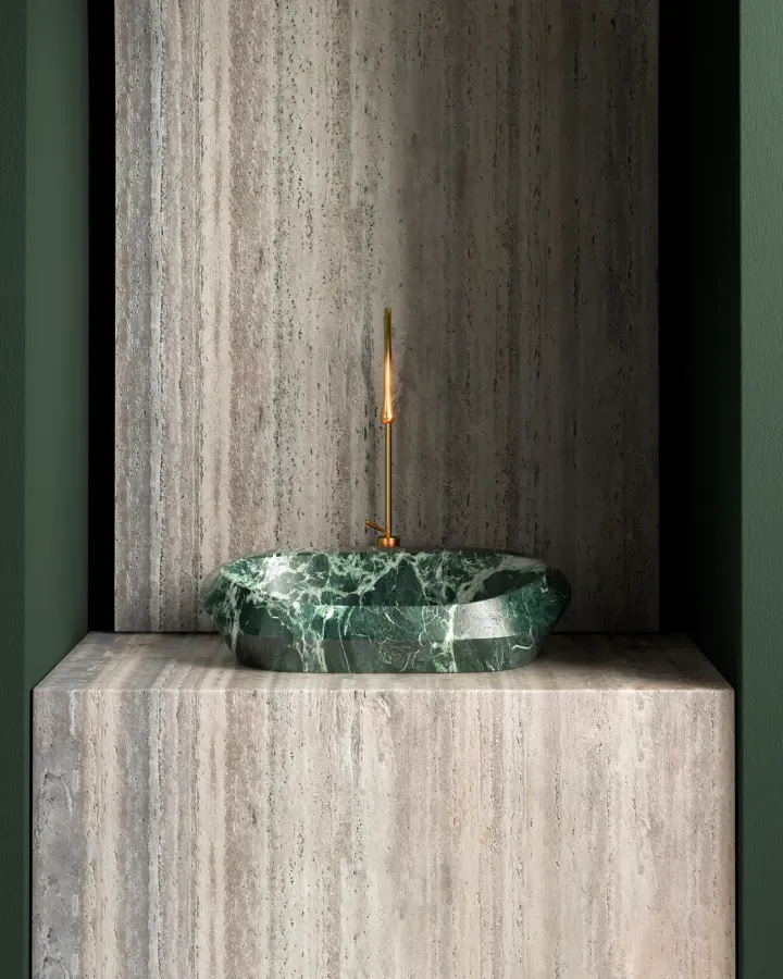 Tosca Small countertop marble washbasin in Verde Notte, view 2