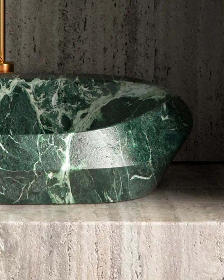 Tosca Small countertop marble washbasin in Verde Notte, view 3