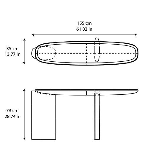 Volare marble console: dimensioned drawing