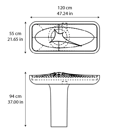 Vulcan freestanding marble washbasin: dimensioned drawing