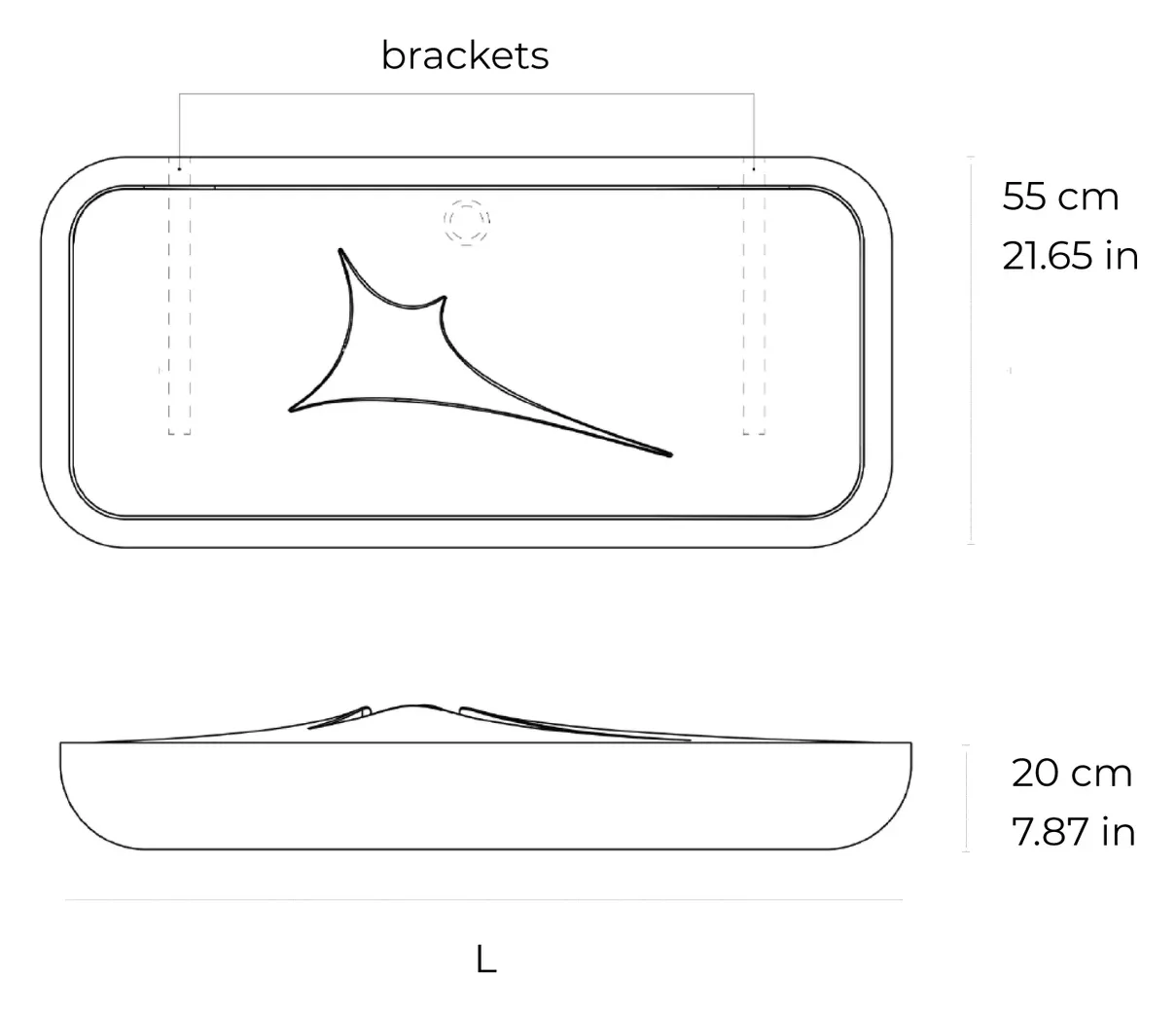Vulcan wall-mounted marble washbasin: dimensioned drawing