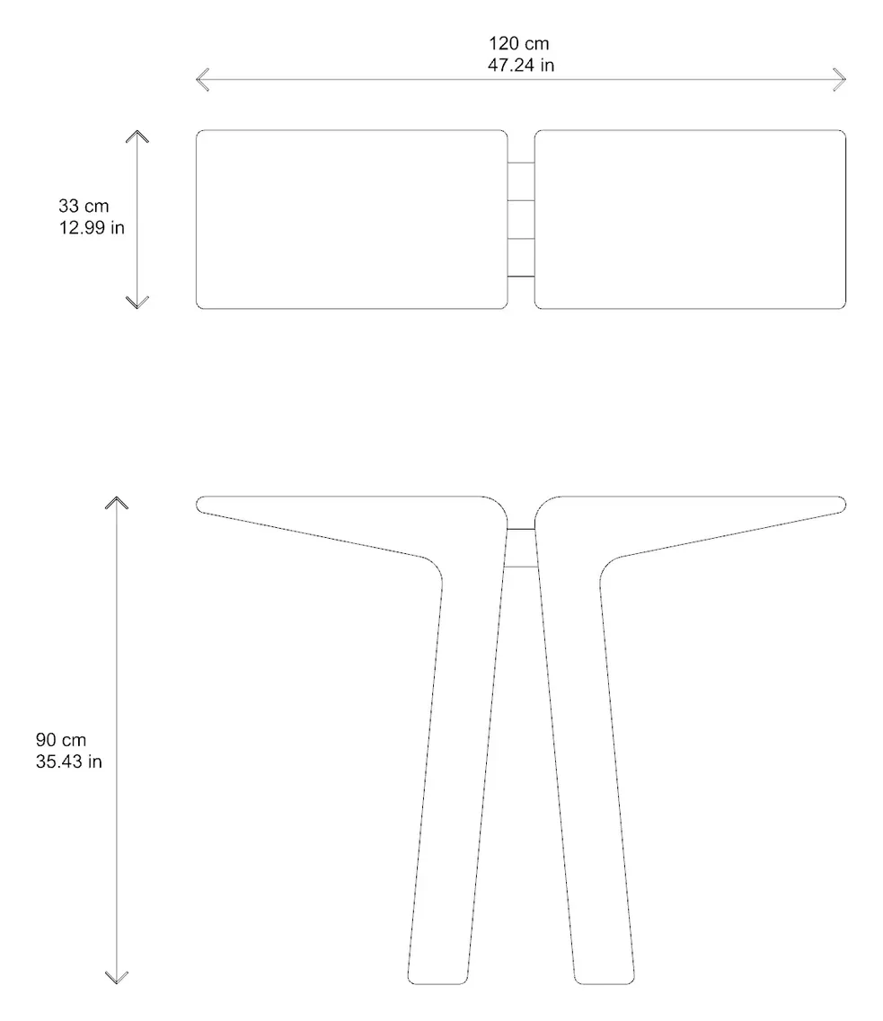 Wing marble console: dimensioned drawing