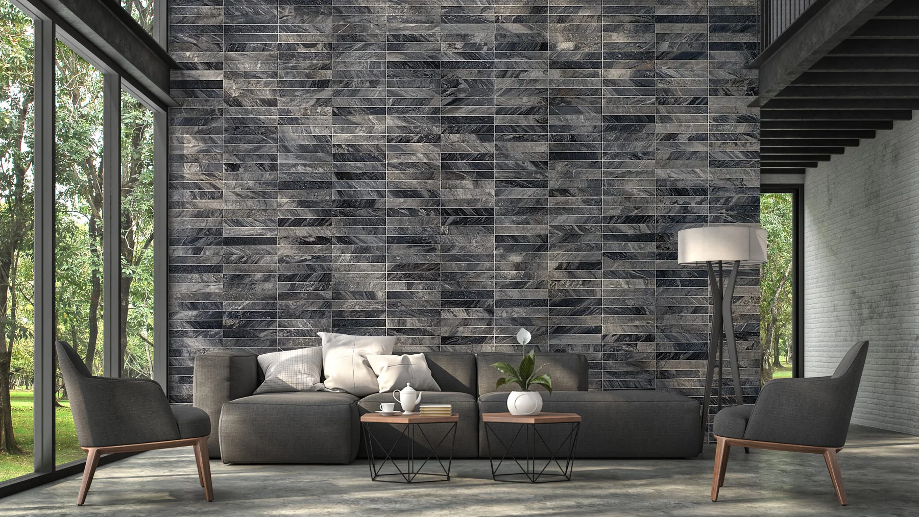 Loft with a Bardiglio marble feature wall
