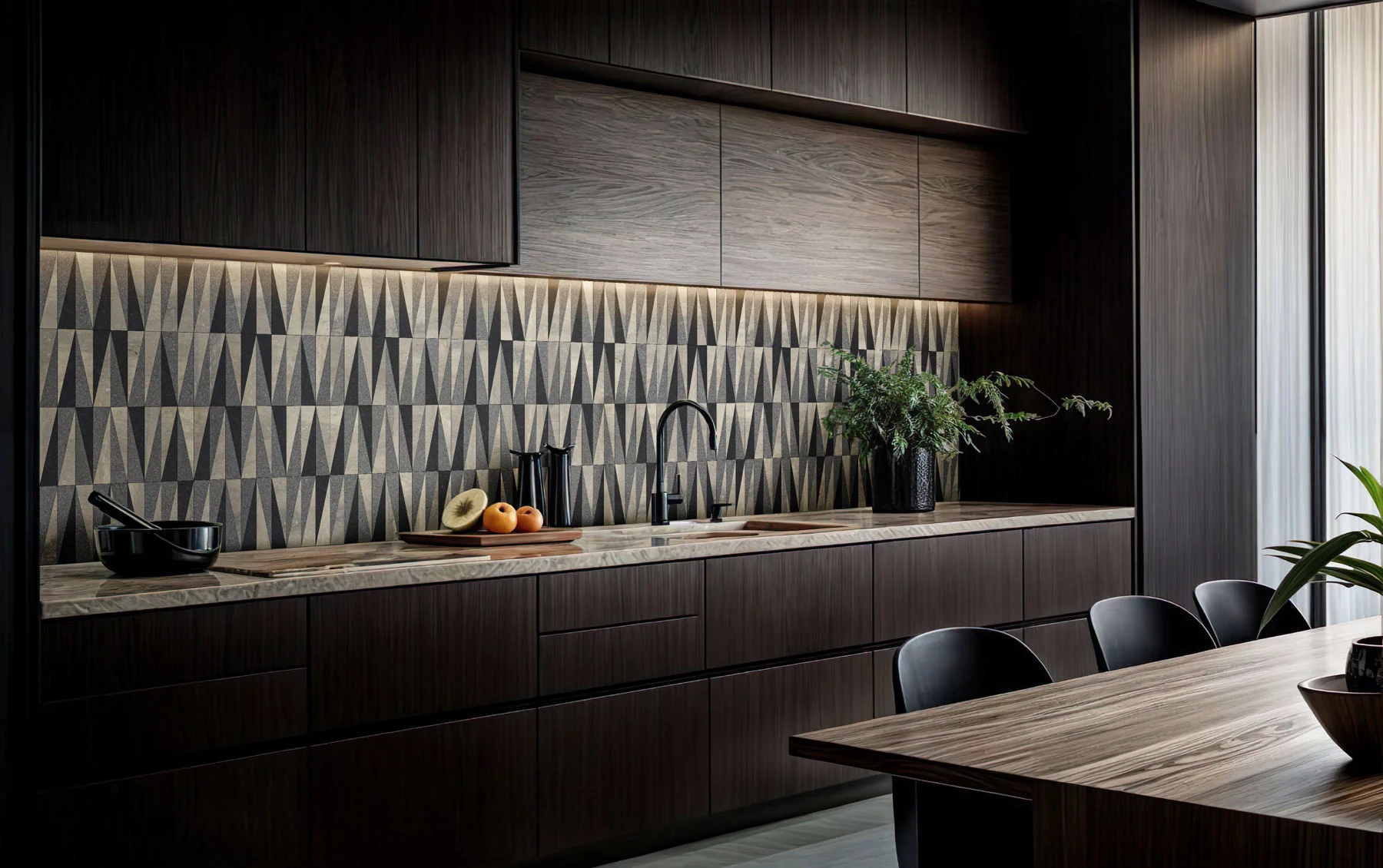 Marble Tetris feature wall in a modular relief