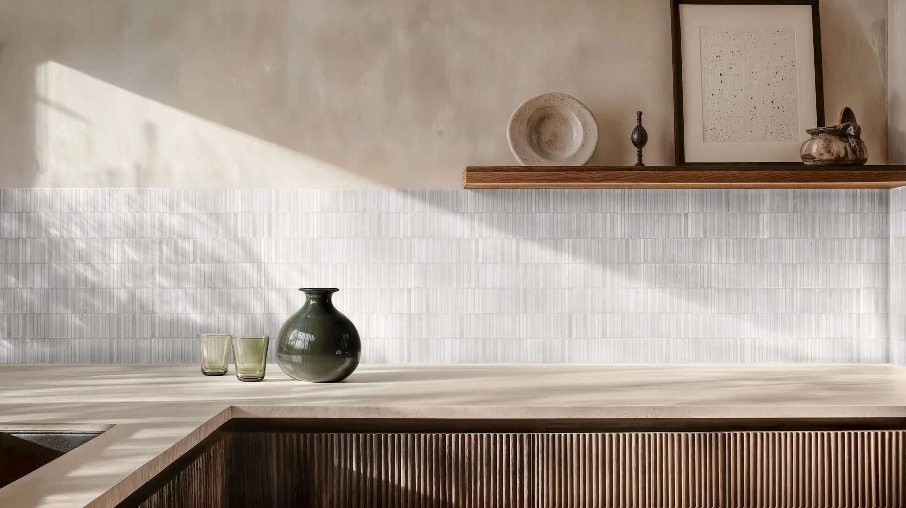 Interior in Thassos marble stick tile