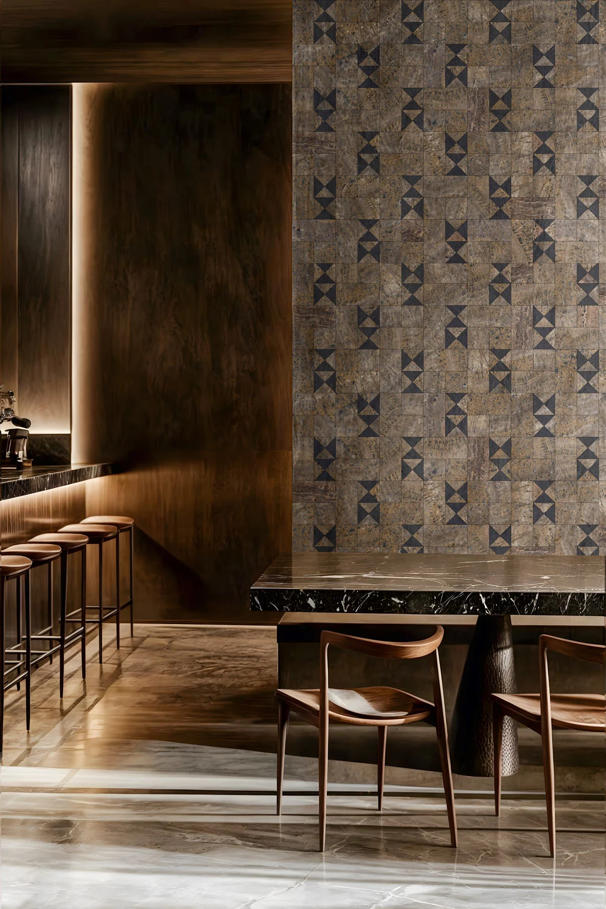 Interior with a marble Tetris module wall