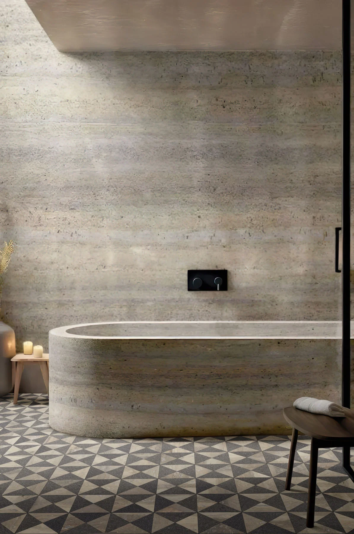 Interior with a marble Tetris module wall